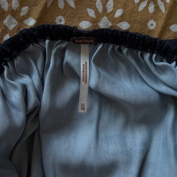 Free People Deep V Navy Mini Dress with Balloon Sleeves - Picture 4 of 4